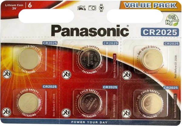 Комплект батареек Panasonic Lithium CR2025 BL6 (CR-2025EL/6BW) - фото