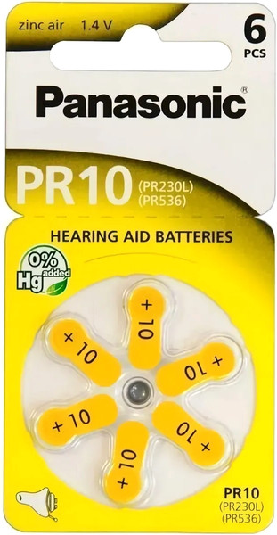 Комплект батареек Panasonic Zinc-Air PR10 BL6 (PR-10(230)/6LB) - фото