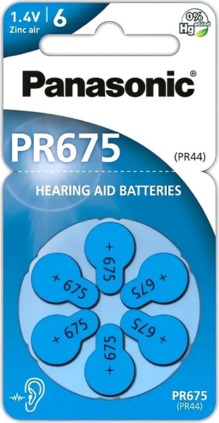Комплект батареек Panasonic Zinc-Air PR675 BL6 (PR-675(44)/6LB) - фото