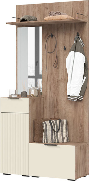 Секция в прихожую Стендмебель Соната ПР 01 (моно керамика/дуб крафт табачный) - фото