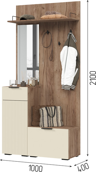 Секция в прихожую Стендмебель Соната ПР 01 (моно керамика/дуб крафт табачный)