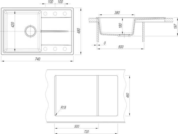 Мойка кухонная Teymi Hanna Smart 74х48 / T120119