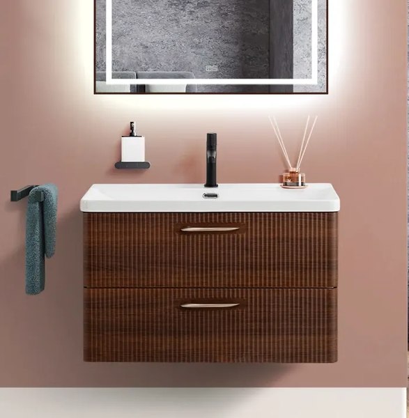 Тумба с умывальником BelBagno Noce DUE-800-2C-SO-NOCE-P + BB-8076-3-80 - фото
