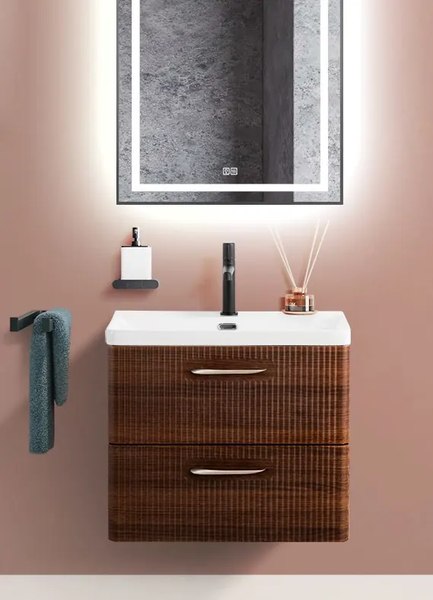 Тумба с умывальником BelBagno DUE-600-2C-SO-NOCE-P + BB-8076-3-60 - фото