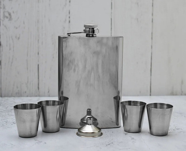 Фляга YYC Матовый хром Фляжка + 4 стопки + Воронка