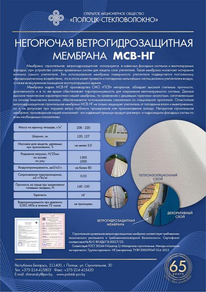 Ветрогидрозащитная мембрана Полоцк-Стекловолокно МСВ-НГ 127