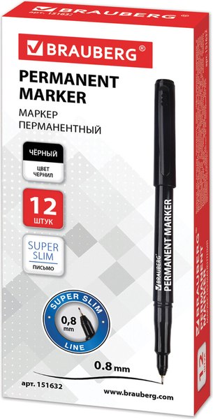 Маркер перманентный Brauberg Super Slim / 151632