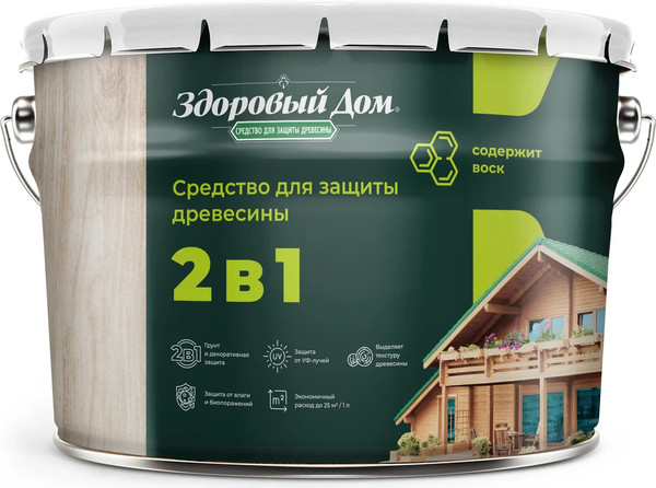Защитно-декоративный состав Здоровый дом 2в1 Бесцветный