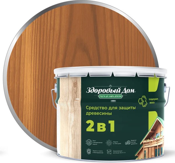 Защитно-декоративный состав Здоровый дом 2в1 Орех - фото
