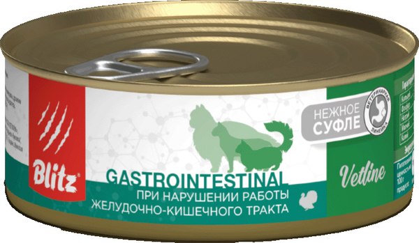 Влажный ветеринарный корм для кошек Blitz Pets Cat Vetline Gastrointestinal с индейкой / 4116В - фото