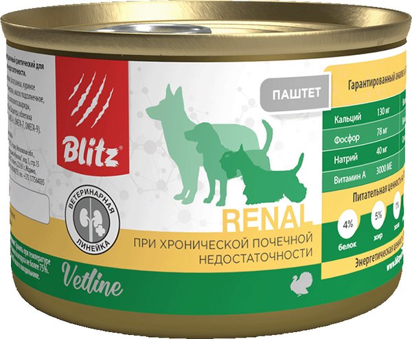 Влажный ветеринарный корм для собак Blitz Pets Dog Vetline Renal с индейкой / 4120В - фото