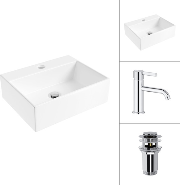 Умывальник со смесителем Lauter 21344 + Velvet 21СК696С с донным клапаном 21190CH - фото