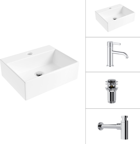 Умывальник со смесителем Lauter 21344 + Velvet 21СК696С + сифон 21635CH + донный клапан 21190CH - фото