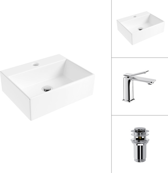 Умывальник со смесителем Lauter 21344 + Allure 21C618С с донным клапаном 21190CH - фото