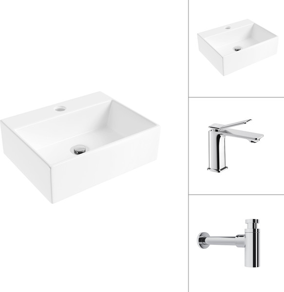 Умывальник со смесителем Lauter 21344 + Allure 21C618С с сифоном 21635CH - фото