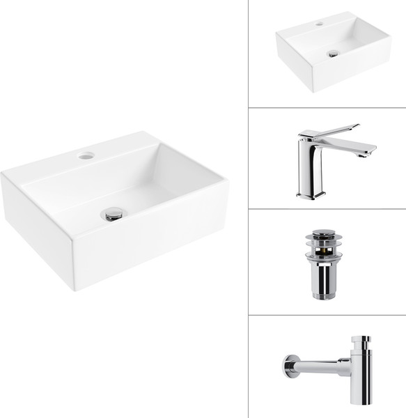 Умывальник со смесителем Lauter 21344 + Allure 21C618С + сифон 21635CH + донный клапан 21190CH - фото