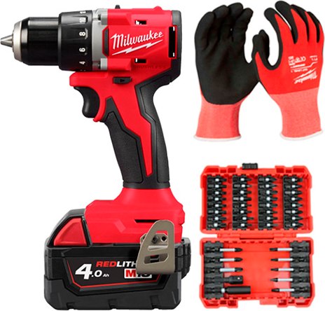 Аккумуляторная дрель-шуруповерт Milwaukee M18 BLDDRC-402C+Набор бит+Перчатки1 / 4933492834P1742F - фото