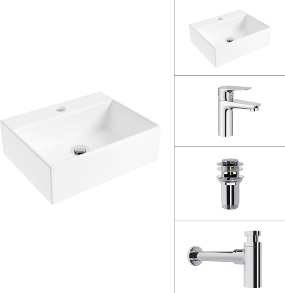 Умывальник со смесителем Lauter 21344 + Awe 21CK128C с сифоном 21635CH и донным клапаном 21190CH - фото