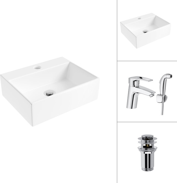 Умывальник со смесителем Lauter 21344 + Spray 21CK308C с донным клапаном 21190CH - фото