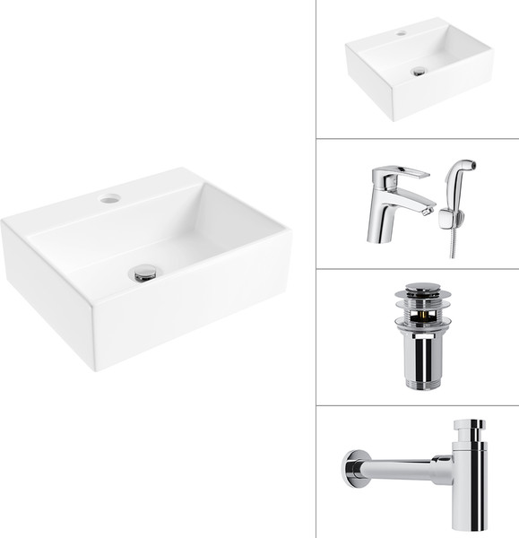 Умывальник со смесителем Lauter 21344 + Spray 21CK308C + сифон 21635CH + донный клапан 21190CH - фото