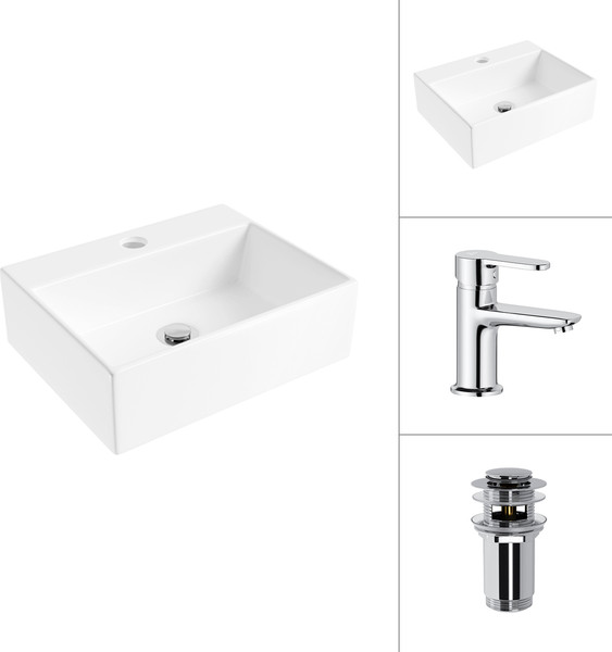 Умывальник со смесителем Lauter 21344 + Jet 21AM12361 с донным клапаном 21190CH - фото