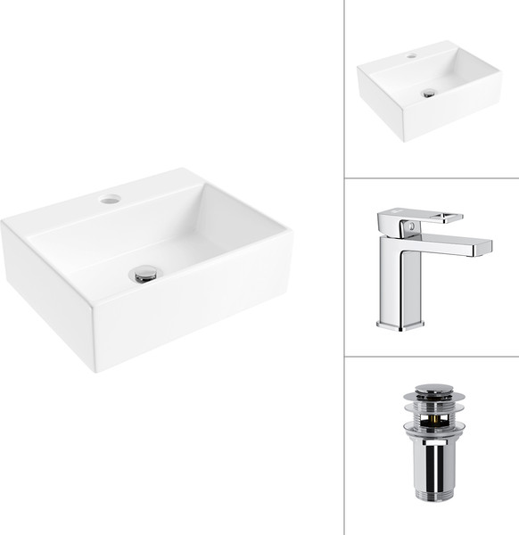 Умывальник со смесителем Lauter 21344 + Cascade 21СК655C с донным клапаном 21190CH - фото