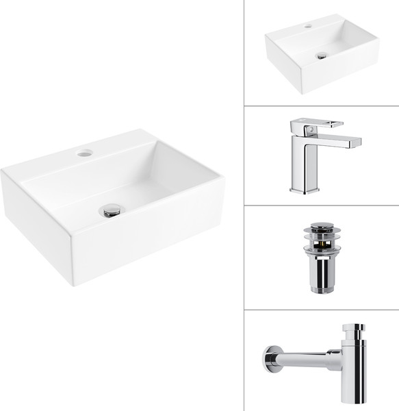 Умывальник со смесителем Lauter 21344 + Cascade 21СК655C + сифон 21635CH + донный клапан 21190CH - фото