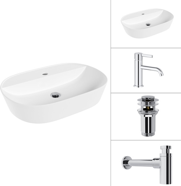 Умывальник со смесителем Lauter 21460-60 + Velvet 21СК696С +сифон 21635CH +донный клапан 21190CH - фото
