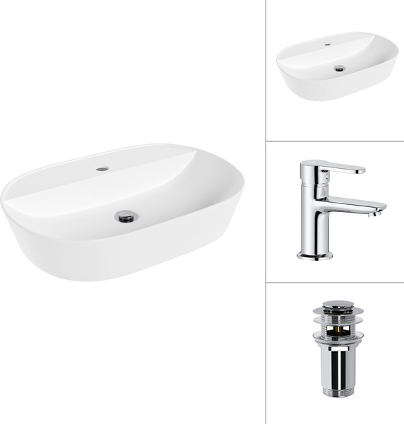 Умывальник со смесителем Lauter 21460-60 + Jet 21AM12361 с донным клапаном 21190CH (хром) - фото