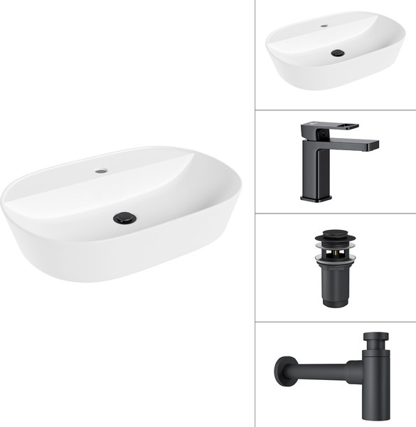 Умывальник со смесителем Lauter 21460-60 + Cascade 21СК655BS +сифон 21635B +донный клапан 21190B - фото