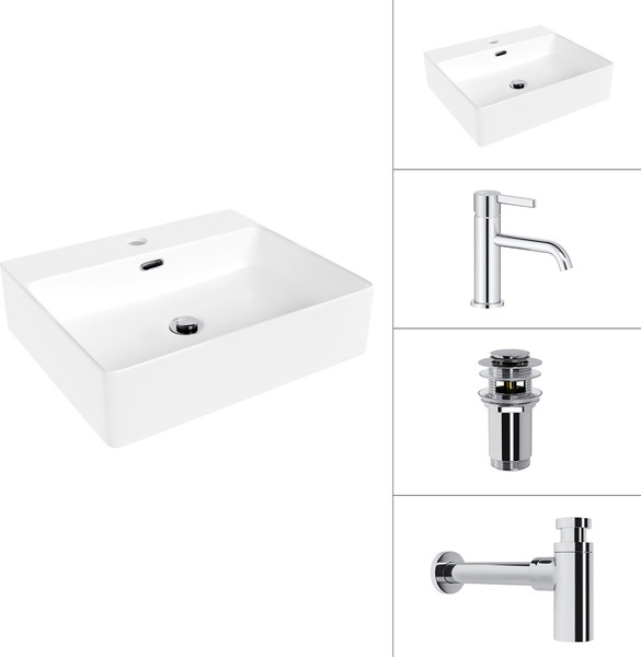 Умывальник со смесителем Lauter 21478 + Velvet 21СК696С + сифон 21635CH + донный клапан 21190CH - фото