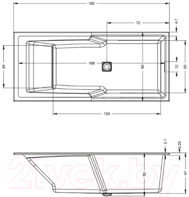 Ванна акриловая Riho Still Shower 180 / BR05005