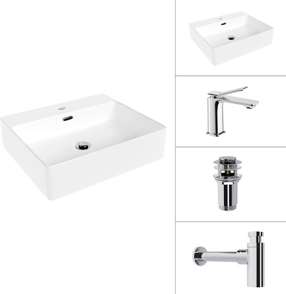 Умывальник со смесителем Lauter 21478 + Allure 21C618С + сифон 21635CH + донный клапан 21190CH - фото