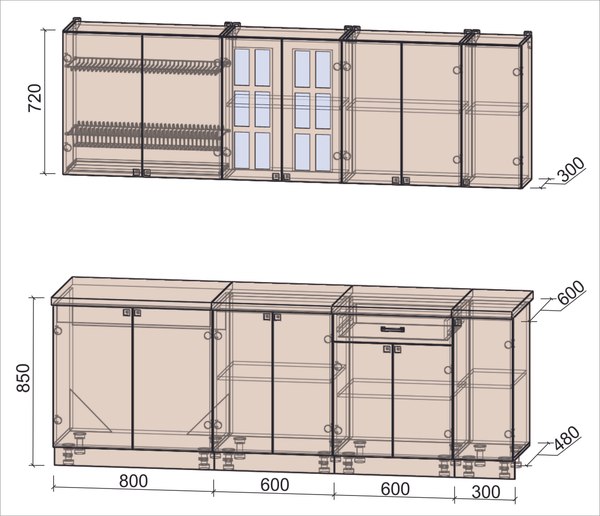 Кухонный гарнитур Интерлиния Мила Деко 2.3Б