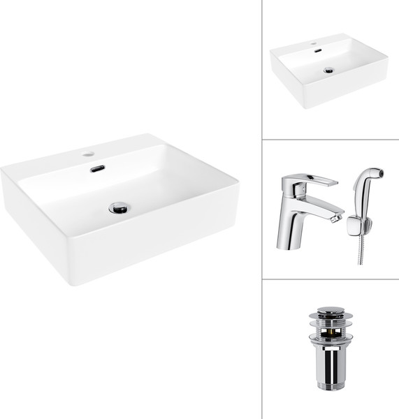 Умывальник со смесителем Lauter 21478 + Spray 21CK308C с донным клапаном 21190CH - фото