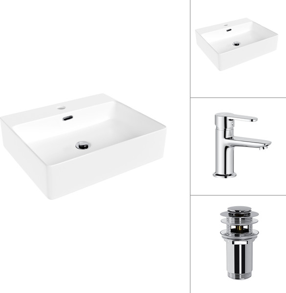 Умывальник со смесителем Lauter 21478 + Jet 21AM12361 с донным клапаном 21190CH - фото