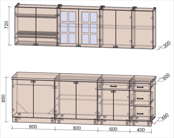Кухонный гарнитур Интерлиния Мила Деко 2.6Б