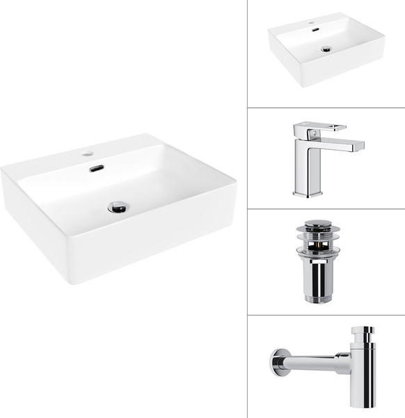 Умывальник со смесителем Lauter 21478 + Cascade 21СК655C + сифон 21635CH + донный клапан 21190CH - фото