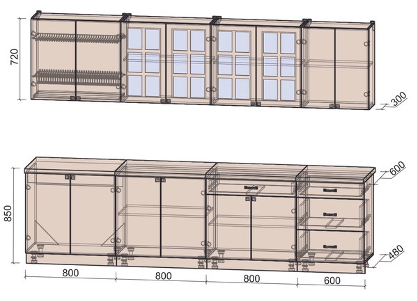 Кухонный гарнитур Интерлиния Мила Деко 3.0Б