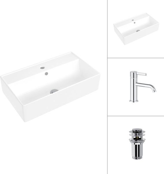 Умывальник со смесителем Lauter 21855 + Velvet 21СК696С с донным клапаном 21190CH - фото