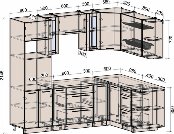 Кухонный гарнитур Интерлиния Мила Деко 1.68x2.4 PR