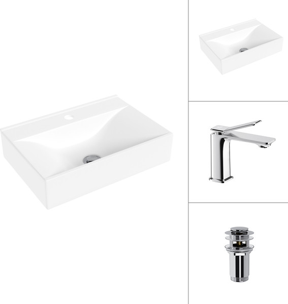 Умывальник со смесителем Lauter 21855 + Allure 21C618С с донным клапаном 21190CH хром - фото