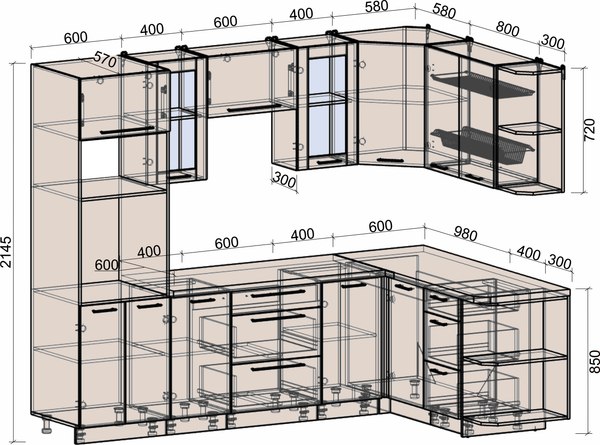 Кухонный гарнитур Интерлиния Мила Деко 1.68x2.6 PR