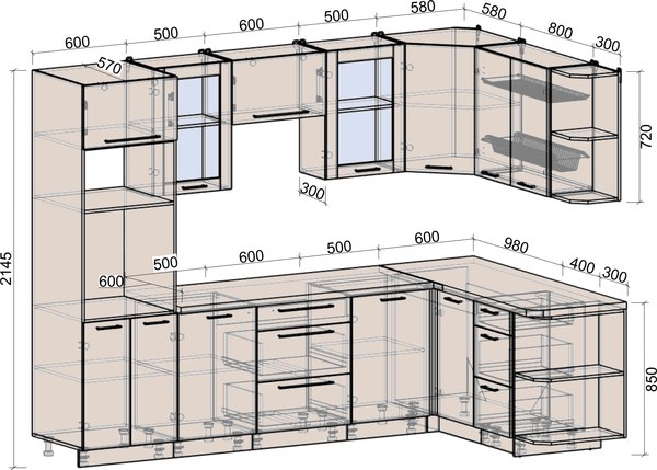 Кухонный гарнитур Интерлиния Мила Деко 1.68x2.8 PR