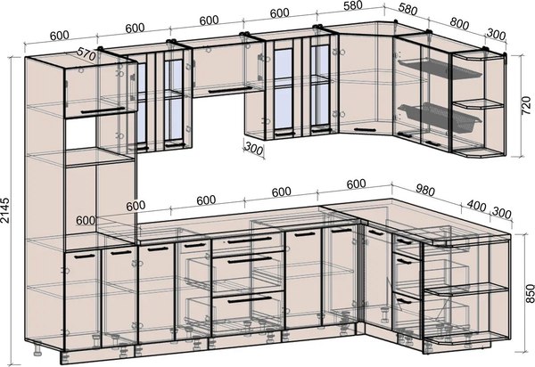 Кухонный гарнитур Интерлиния Мила Деко 1.68x3.0 PR