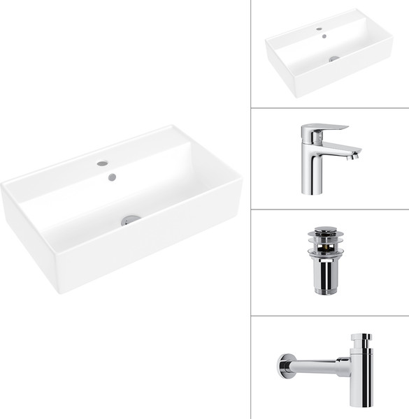 Умывальник со смесителем Lauter 21855 + Awe 21CK128C + сифон 21635CH + донный клапан 21190CH - фото