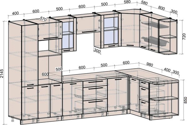 Кухонный гарнитур Интерлиния Мила Деко 1.68x3.2 PR