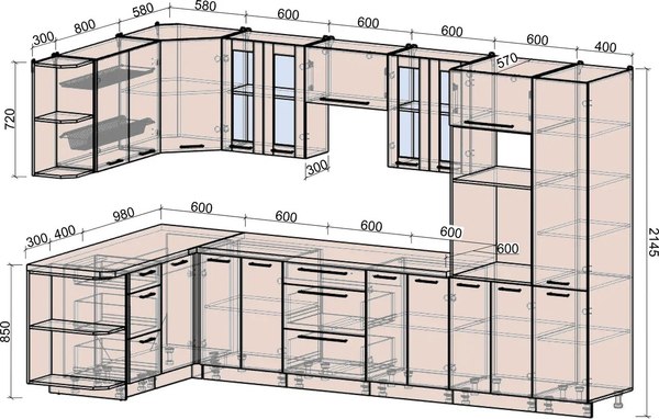 Кухонный гарнитур Интерлиния Мила Деко 1.68x3.4 LV