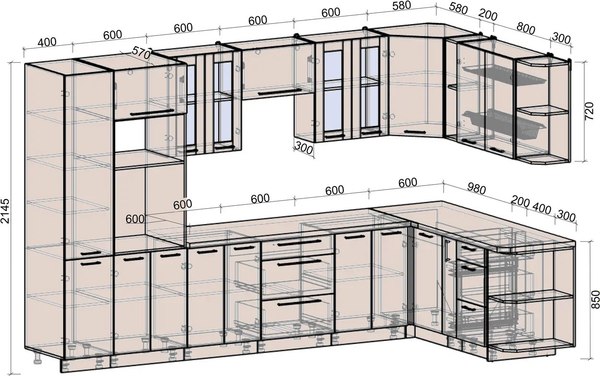 Кухонный гарнитур Интерлиния Мила Деко 1.68x3.4 PR