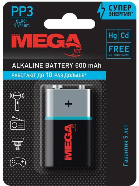 Батарейка ProMega Jet PP3 6LR61 / 1188313